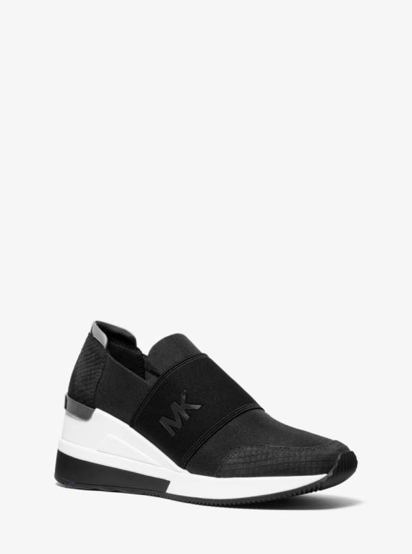 Damske Tenisky Michael Kors Felix Canvas and Snake-Embossed Nubuck Čierne - Topanky Michael Kors Levně | WEFGK-0629